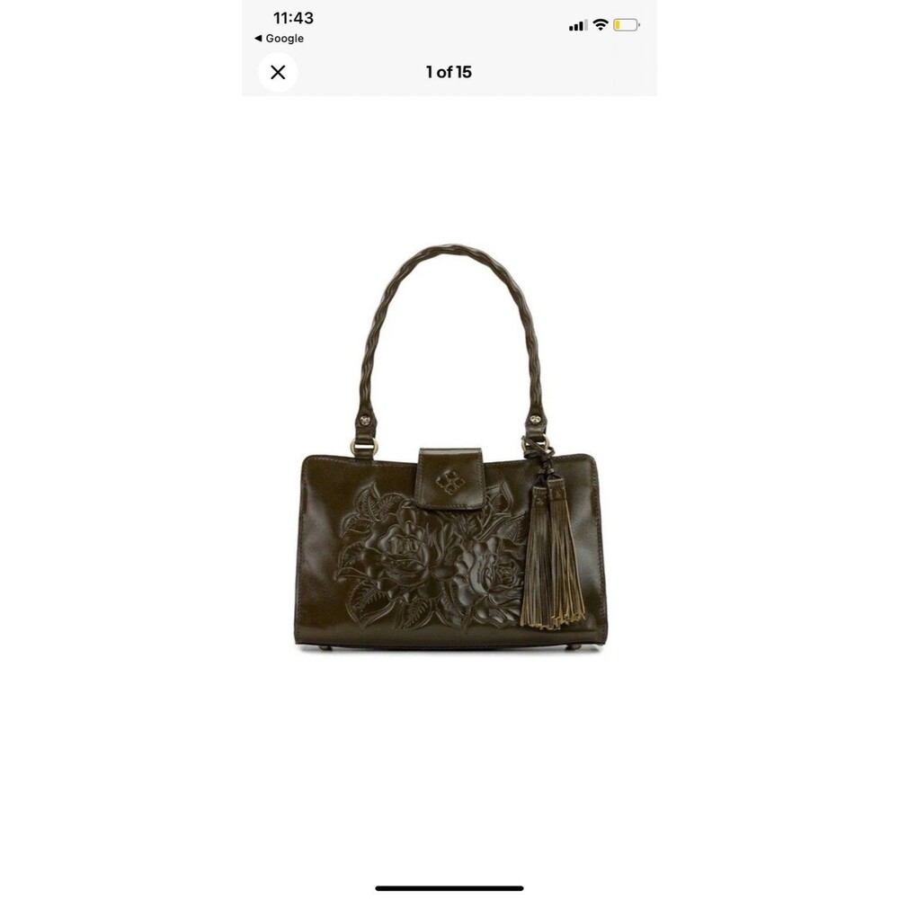 Patricia Nash Rienzo Satchel Soft Olive Green Rose Tooled Leather Tassel Bag NWT